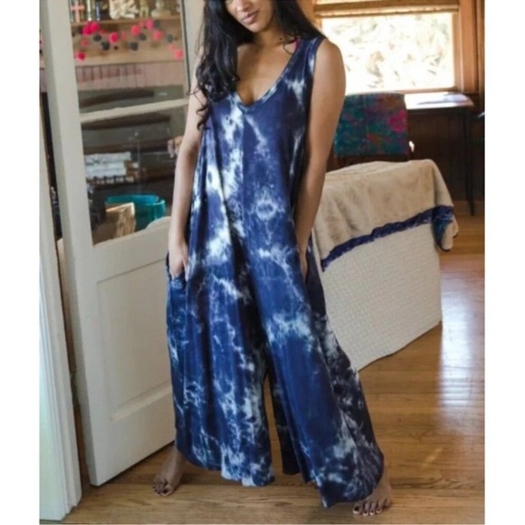 NATURAL LIFE Pants - NWT: Natural Life Midnight Sleeveless Side Pockets Tie-Dye Wide-Leg Jumpsuit